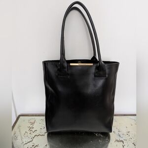 BCBG Max Azria Women's Black Leather Tote Gold Hardware Classic Purse Bag